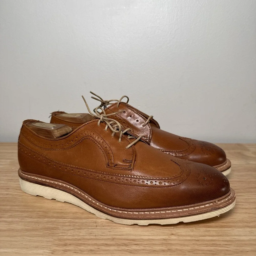 Allen‎ Edmonds Shannon Drive Tan Wingtip Derby Leather 1646 Mens Size 10 D